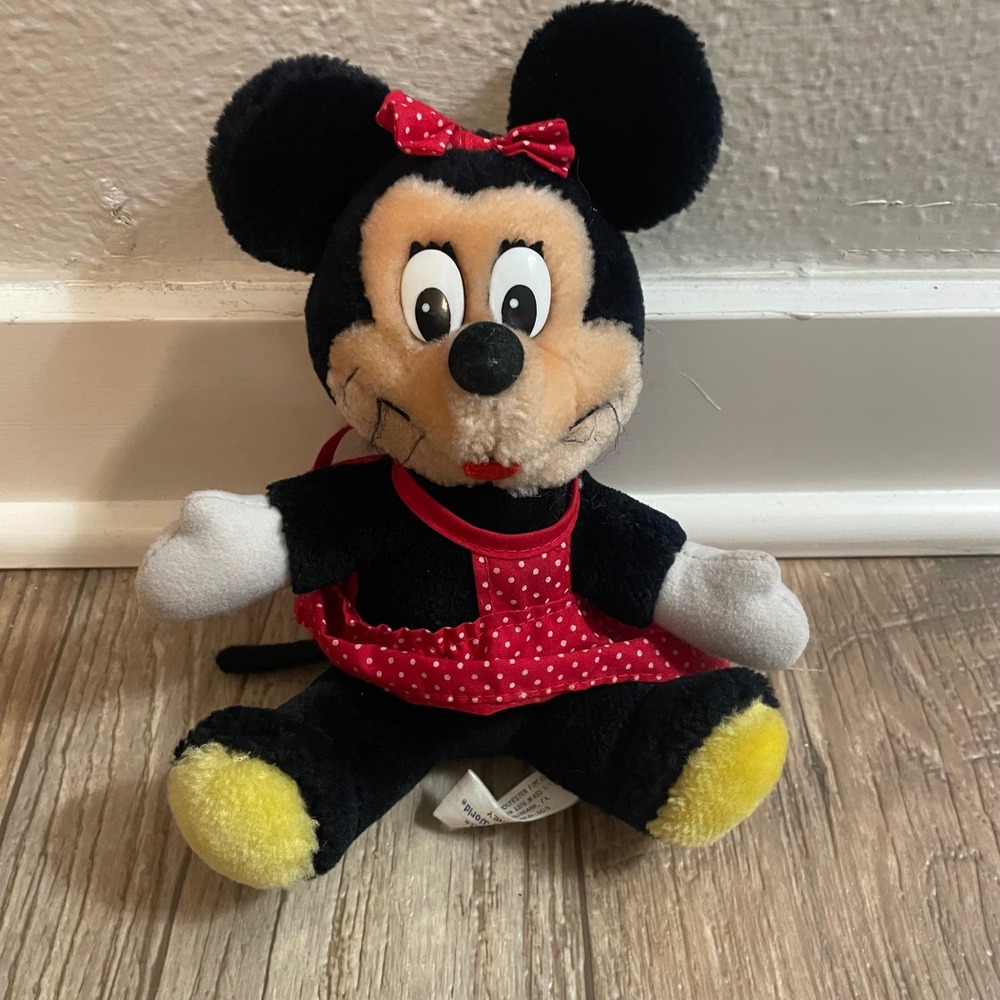 Vintage Disney Minnie‎ Mouse Plush Polka Dot Dress Disneyland World 7" MFR-105